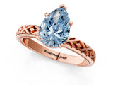 Rose gold Fancy Blue Pear  Solitaire Diamond Ring with Milgrain and Black Enamel X Pattern Band_185