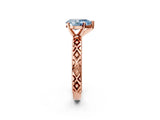 Rose gold Fancy Blue Pear  Solitaire Diamond Ring with Milgrain and Black Enamel X Pattern Band_186