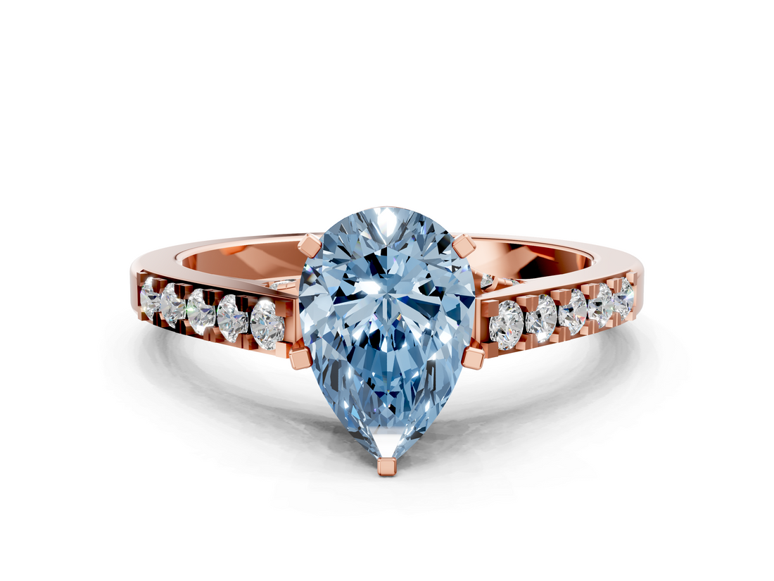 Rose gold Fancy Blue Pear  Solitaire Diamond Ring with Pavé Band and Four-Prong Setting_64