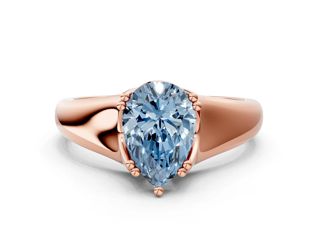 Rose gold Fancy Blue Pear  Solitaire Diamond Ring with Six-Prong Cathedral Setting_32