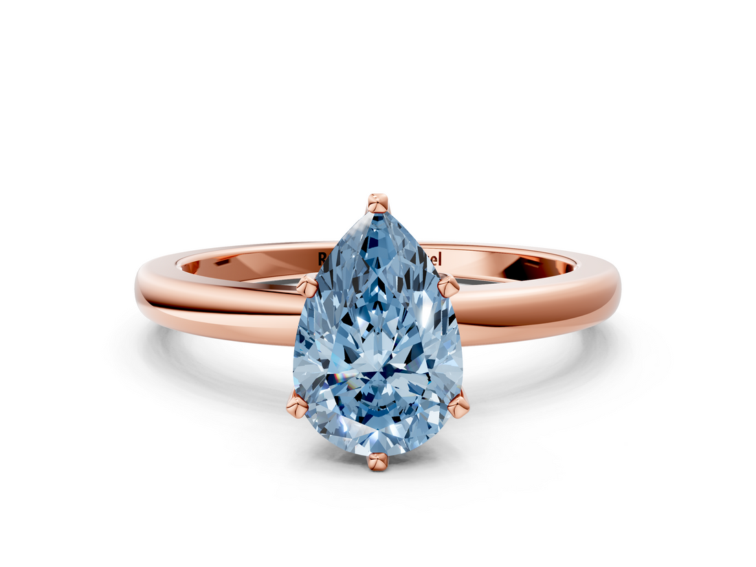 Rose gold Fancy Blue Pear  Solitaire Diamond Ring with Six-Prong Setting on a Classic Band_3