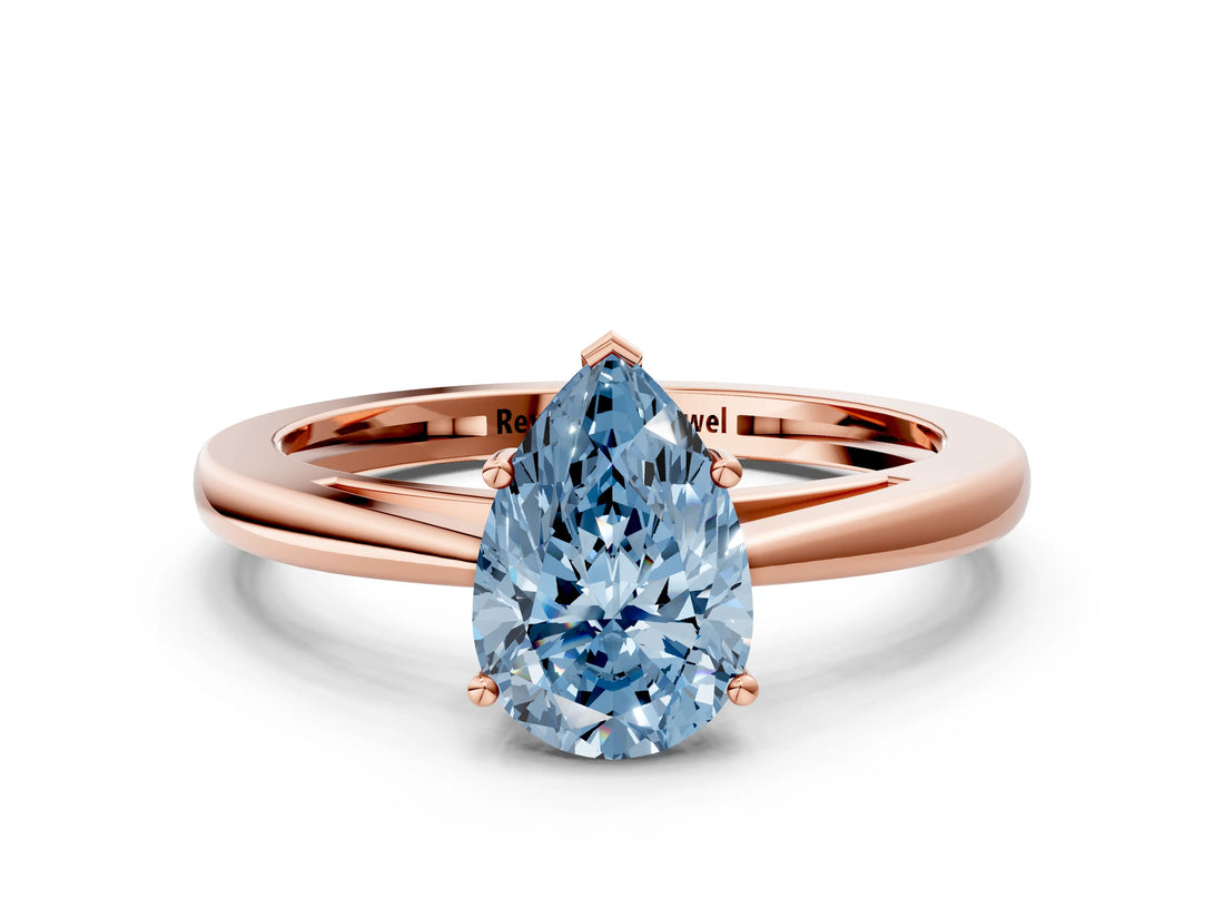 Rose gold Fancy Blue Pear  Solitaire Diamond Ring with Split Shank and Four-Prong Setting_12