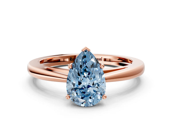 Rose gold Fancy Blue Pear  Solitaire Diamond Ring with Split Shank and Four-Prong Setting