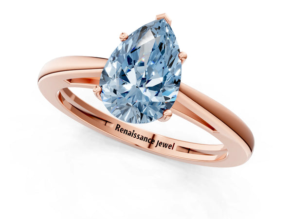 Rose gold Fancy Blue Pear  Solitaire Diamond Ring with Split Shank and Four-Prong Setting