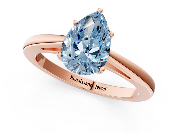 Rose gold Fancy Blue Pear  Solitaire Diamond Ring with Split Shank and Four-Prong Setting