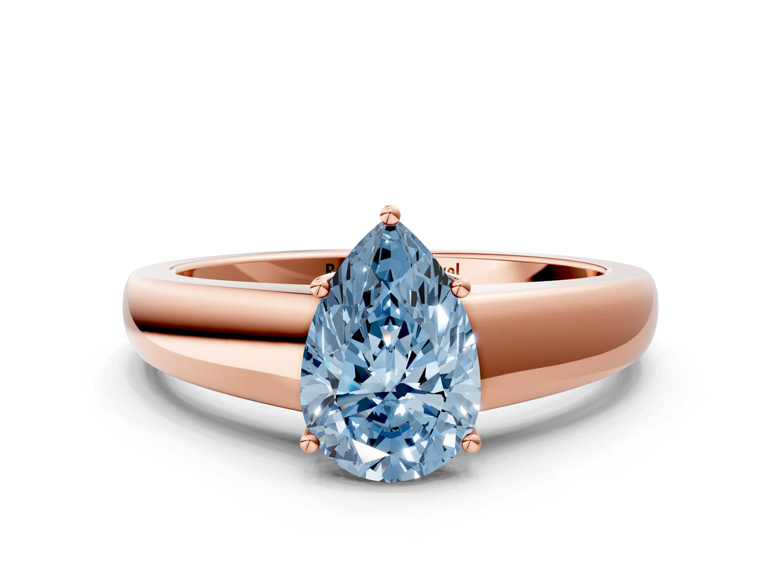 Rose gold Fancy Blue Pear  Solitaire Diamond Ring with Tapered Band and Four-Prong Setting_49