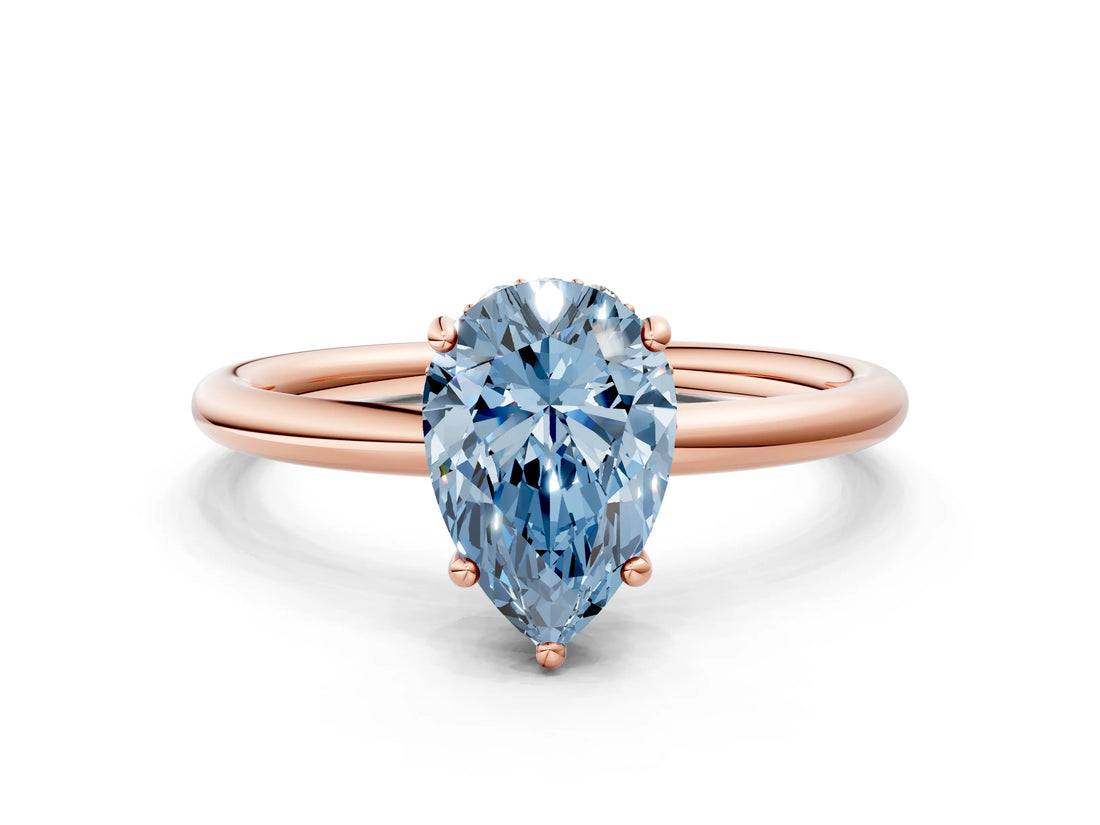 Rose gold Fancy Blue Pear  Solitaire Diamond Ring with a Classic Band and Four-Prong Setting 1