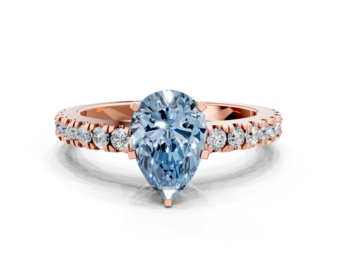 Rose gold Fancy Blue Pear  Solitaire Diamond with Pavé Band and Four-Prong Setting_80