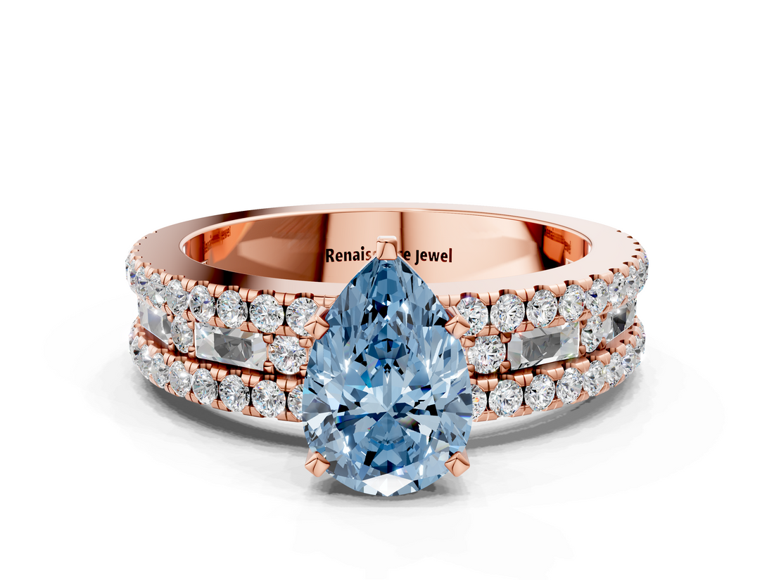 Rose gold Fancy Blue Pear  Solitaire Diamond with Pave and Channel Set Band_62