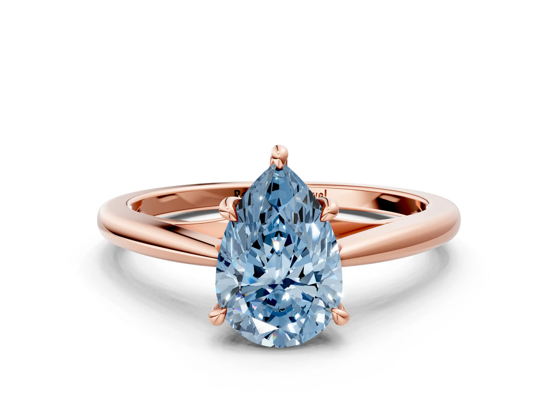 Rose gold Fancy Blue Pear  Solitaire Engagement Ring with Four-Prong Setting and Classic Band