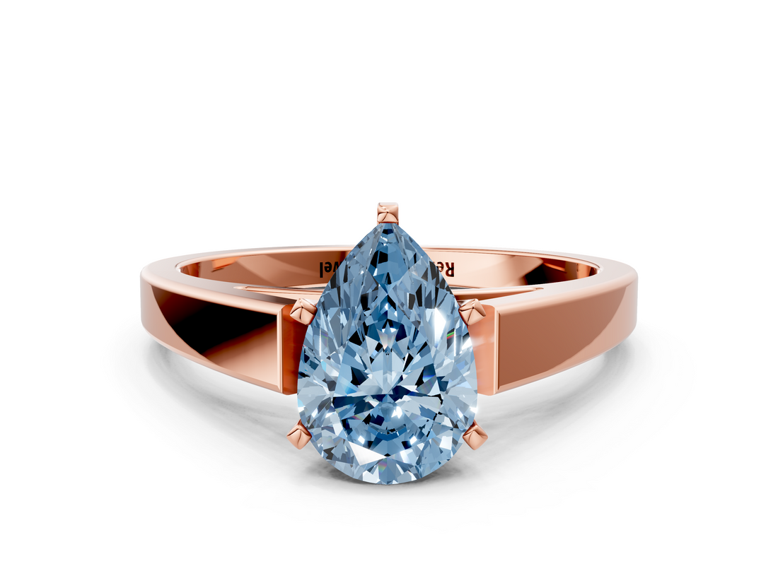 Rose gold Fancy Blue Pear  Solitaire Engagement Ring with Four-Prong Setting and Tapered Band_3