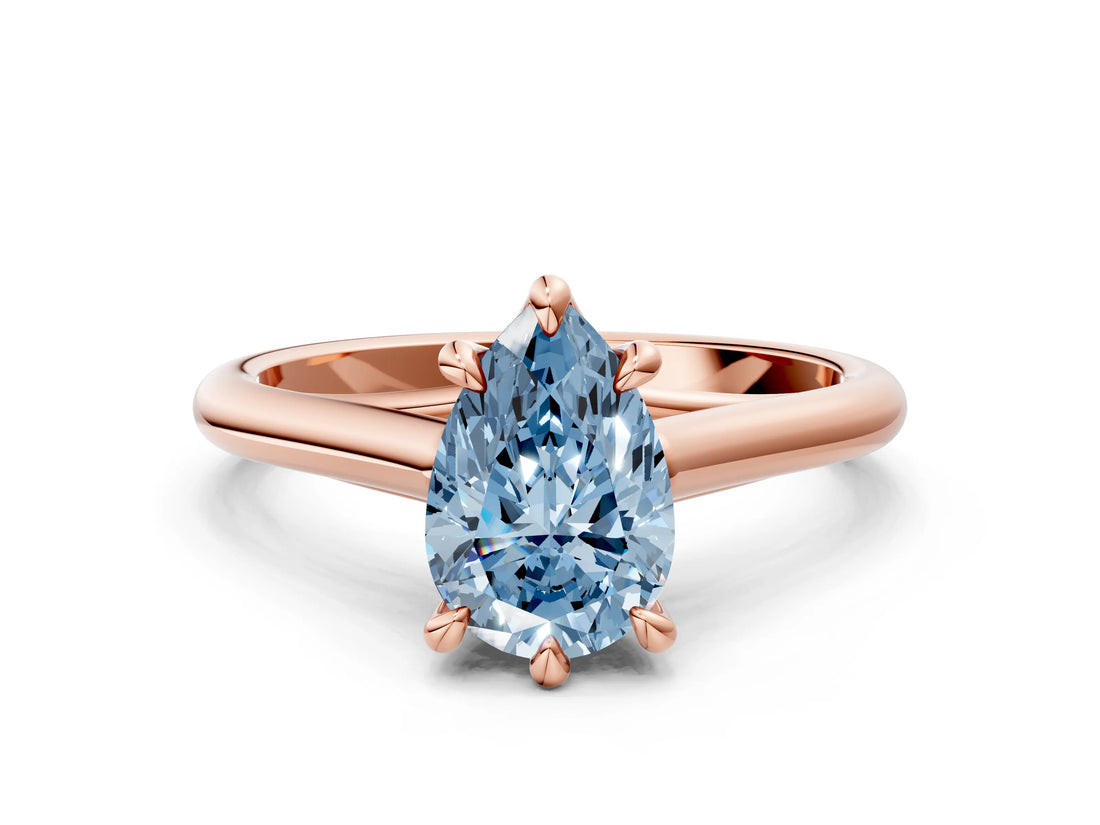 Rose gold Fancy Blue Pear  Solitaire Engagement Ring with Six-Prong Setting and Classic Band 1