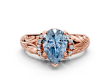 Rose gold Fancy Blue Pear  Solitaire Filigree Engagement Ring with Halo and Prong Setting_49