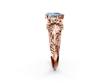 Rose gold Fancy Blue Pear  Solitaire Filigree Engagement Ring with Halo and Prong Setting_51
