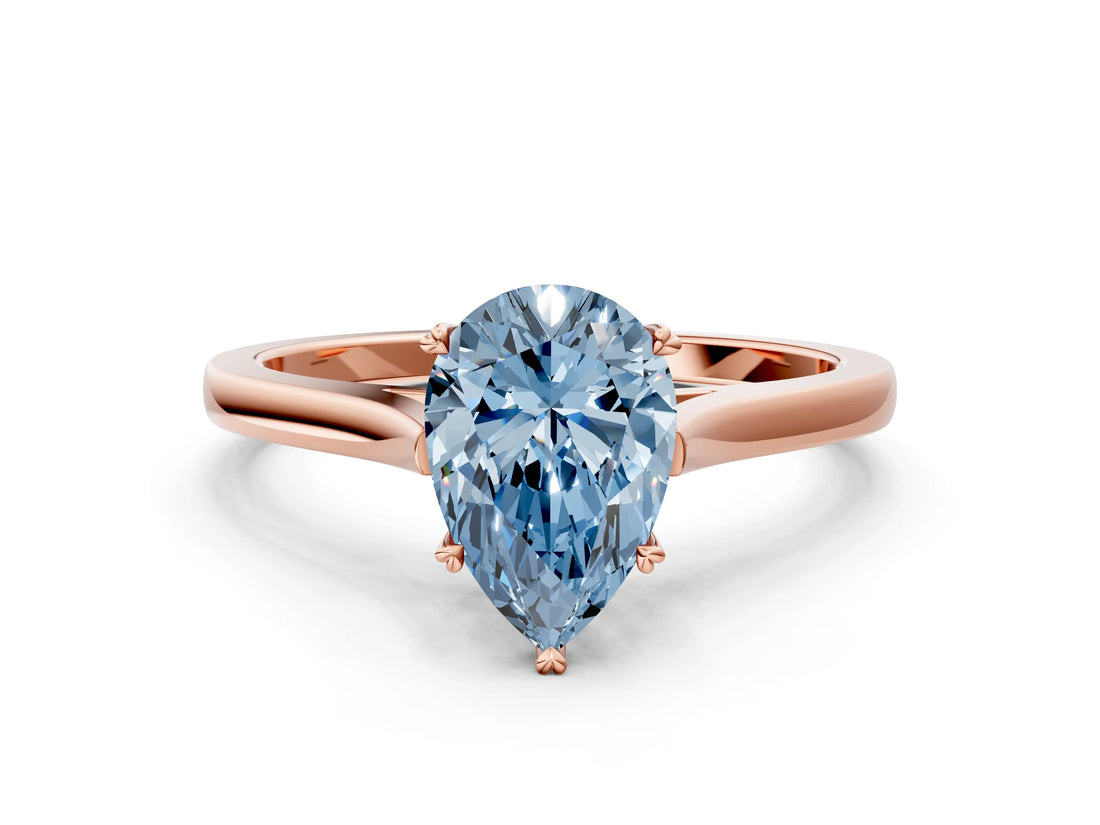 Rose gold Fancy Blue Pear  Solitaire Heart Prong Engagement Ring with Tapered Band_56