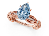 Rose gold Fancy Blue Pear  Solitaire Milgrain Diamond Engagement Ring with Bezel and Marquise Band_173