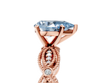 Rose gold Fancy Blue Pear  Solitaire Milgrain Diamond Engagement Ring with Bezel and Marquise Band_177