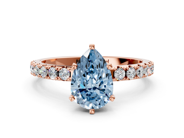 Rose gold Fancy Blue Pear Cut Diamond Solitaire Pavé Band with Four-Prong Setting