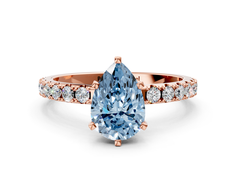 Rose gold Fancy Blue Pear Cut Diamond Solitaire Pavé Band with Four-Prong Setting