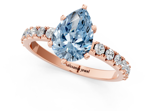 Rose gold Fancy Blue Pear Cut Diamond Solitaire Pavé Band with Four-Prong Setting