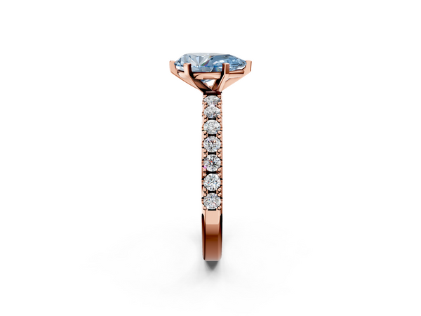 Rose gold Fancy Blue Pear Cut Diamond Solitaire Pavé Band with Four-Prong Setting