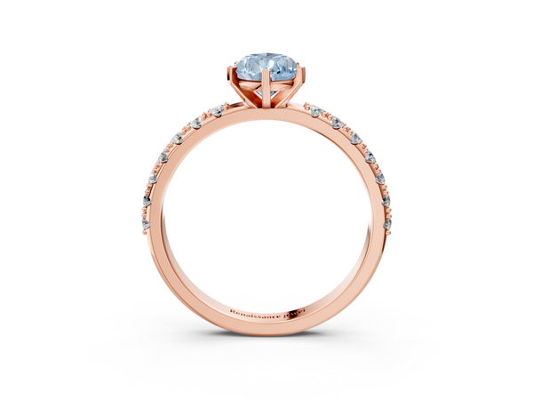 Rose gold Fancy Blue Pear Cut Diamond Solitaire Pavé Band with Four-Prong Setting