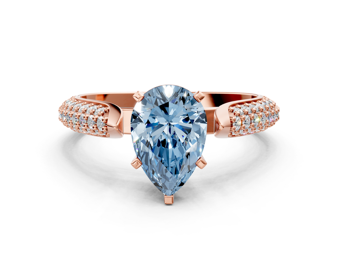 Rose gold Fancy Blue Pear  Solitaire Pavé Diamond Engagement Ring with Four-Prong Setting_160