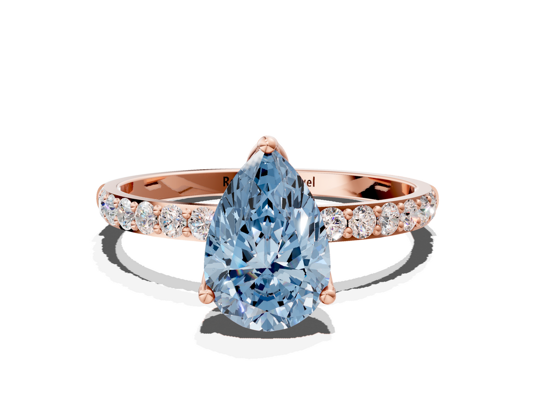 Rose gold Fancy Blue Pear  Solitaire Pavé Diamond Engagement Ring with Four-Prong Setting_25