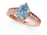 Rose gold Fancy Blue Pear  Solitaire Pavé Diamond Milgrain Engagement Ring with Four-Prong Setting_4