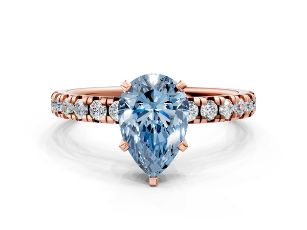 Rose gold Fancy Blue Pear  Solitaire Pave Diamond Engagement Ring with Four-Prong Setting