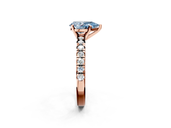 Rose gold Fancy Blue Pear  Solitaire Pave Diamond Engagement Ring with Four-Prong Setting