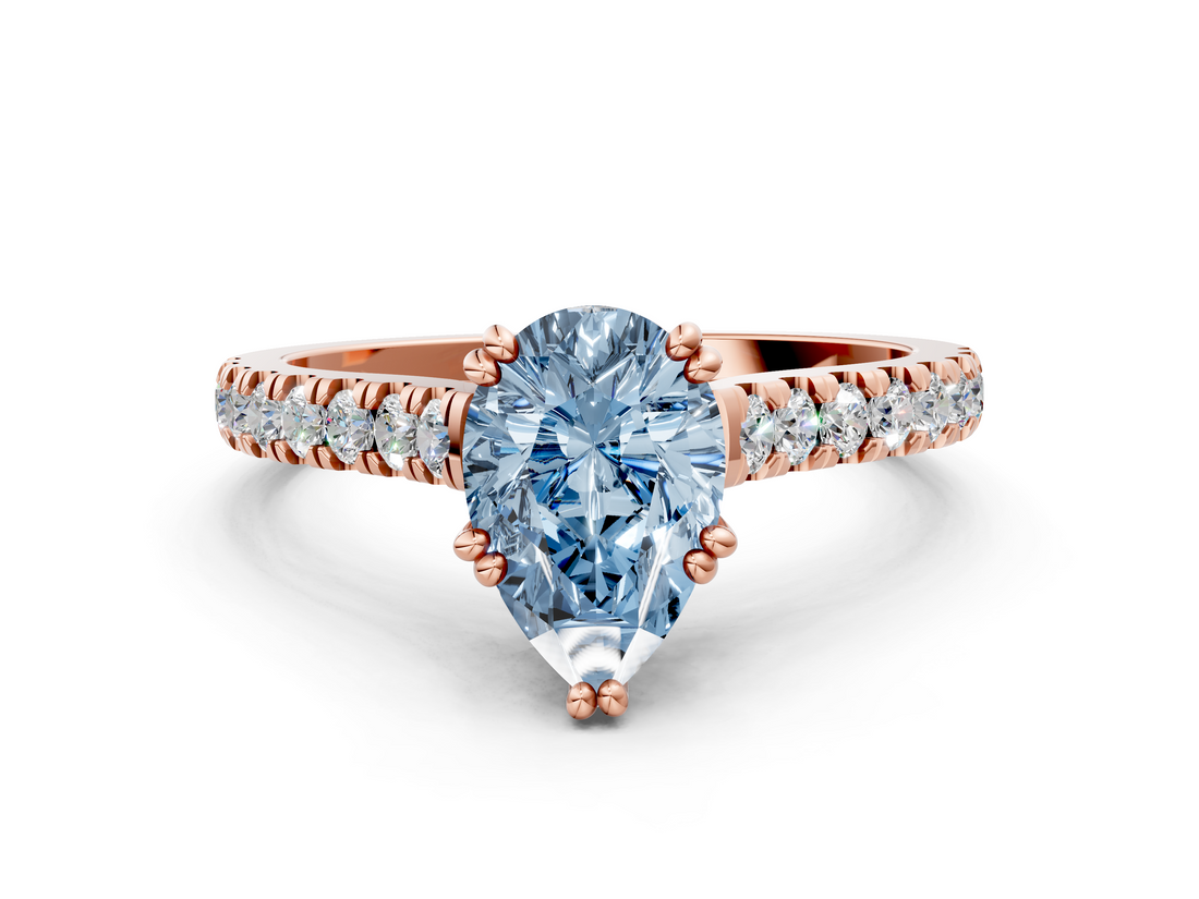 Rose gold Fancy Blue Pear  Solitaire Pave Diamond Engagement Ring with Prong Setting_20