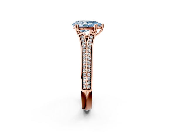 Rose gold Fancy Blue Pear Cut Diamond Split Shank Engagement Ring with Pavé Band