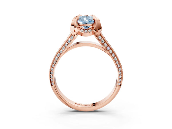 Rose gold Fancy Blue Pear  Solitaire Pave Split Shank Ring with Four-Prong Setting
