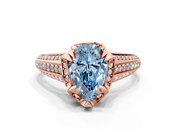 Rose gold Fancy Blue Pear  Solitaire Pave Split Shank Ring with Four-Prong Setting