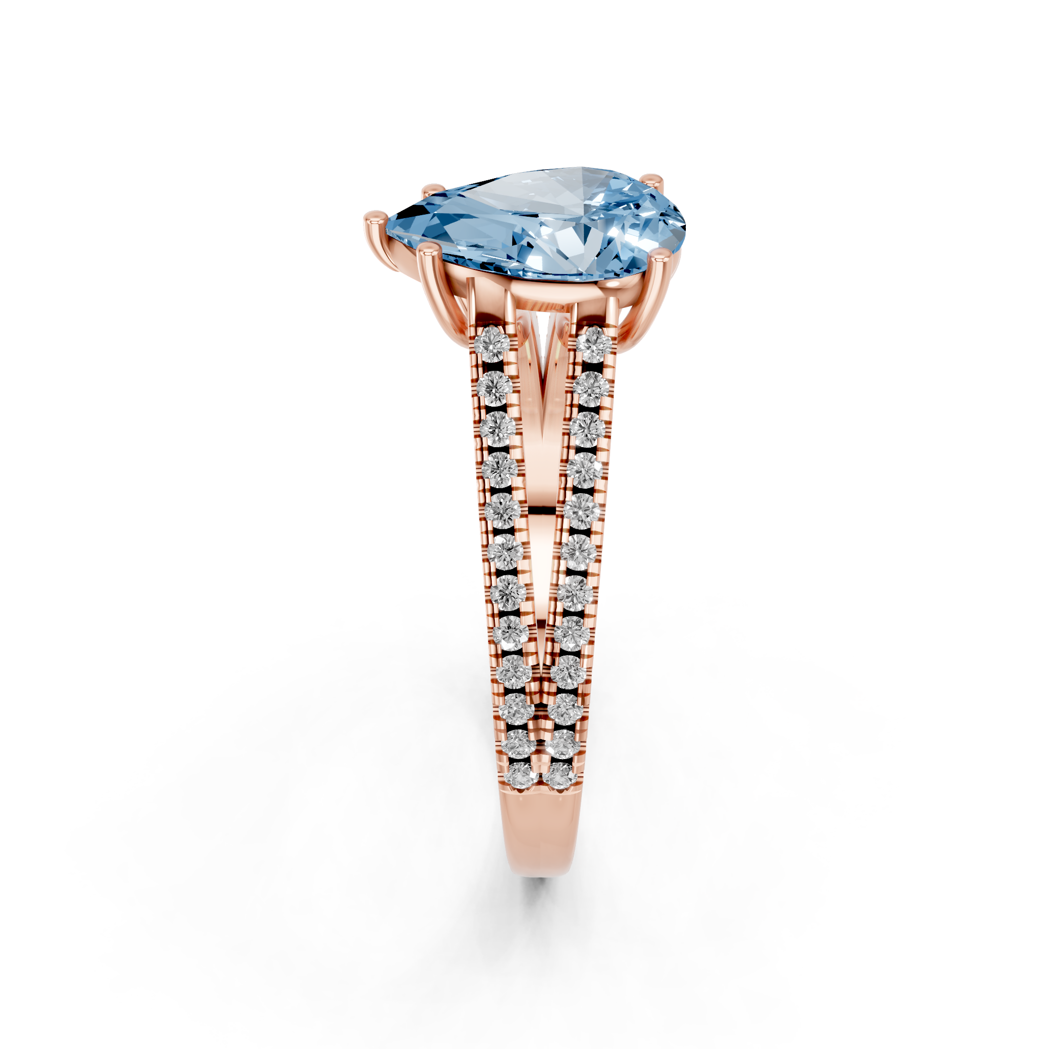 Rose gold Fancy Blue Pear  Solitaire Split Shank Pavé Diamond Engagement Ring_253