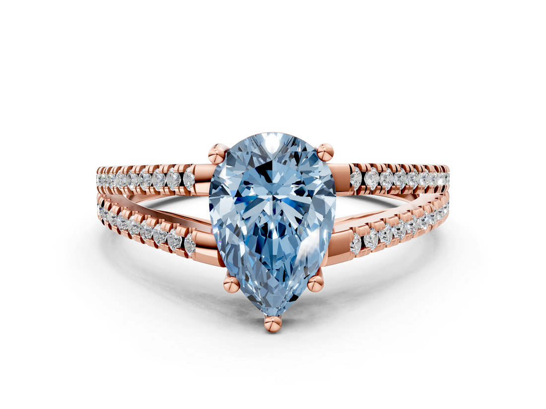 Rose gold Fancy Blue Pear  Solitaire Split Shank Pavé Diamond Engagement Ring_363