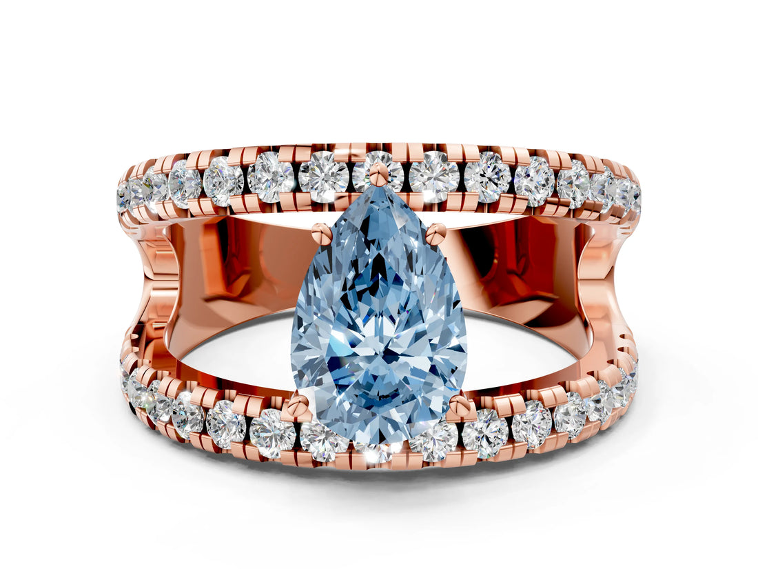 Rose gold Fancy Blue Pear  Solitaire Split Shank Pave Diamond Ring_49