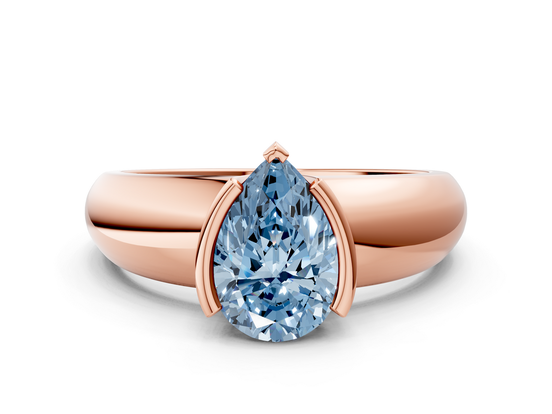 Rose gold Fancy Blue Pear  Solitaire Tension Set Diamond Ring with Wide Band_38