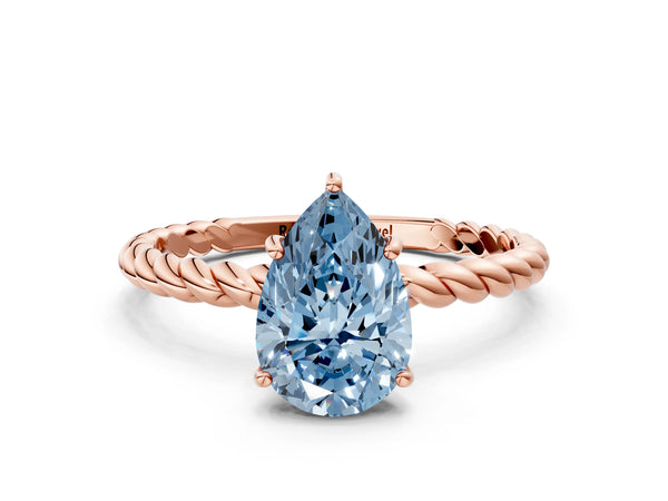 Rose gold Fancy Blue Pear  Solitaire Twist Band Ring with Four-Prong Setting