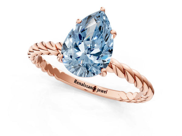 Rose gold Fancy Blue Pear  Solitaire Twist Band Ring with Four-Prong Setting
