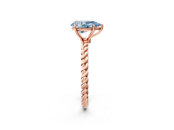 Rose gold Fancy Blue Pear  Solitaire Twist Band Ring with Four-Prong Setting