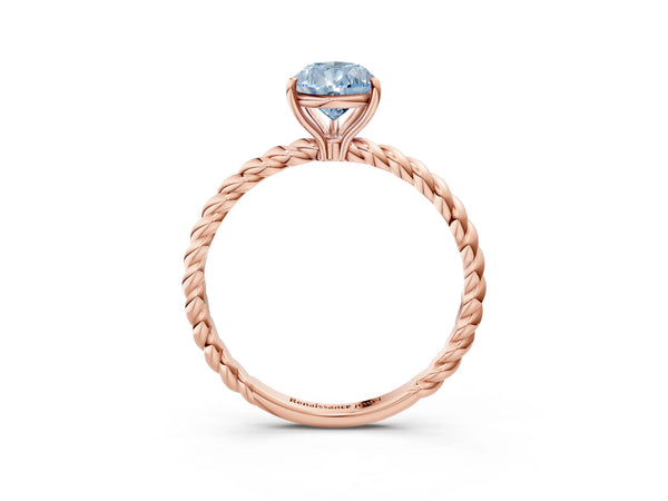 Rose gold Fancy Blue Pear  Solitaire Twist Band Ring with Four-Prong Setting