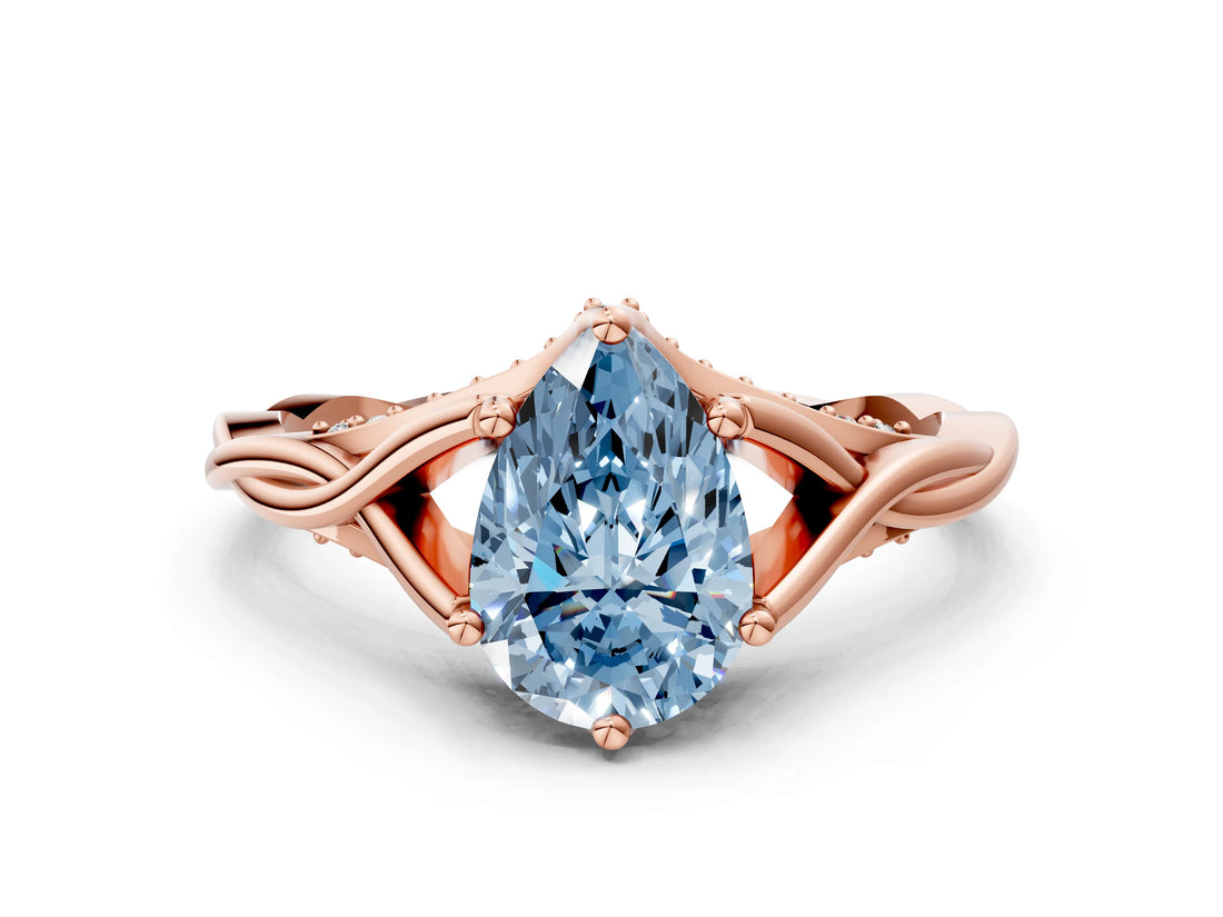Rose gold Fancy Blue Pear  Solitaire Twist Band Six-Prong Setting