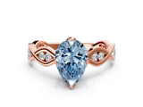 Rose gold Fancy Blue Pear  Solitaire Twist Band with Leaf Prong Setting 1