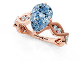 Rose gold Fancy Blue Pear  Solitaire Twist Band with Leaf Prong Setting 2