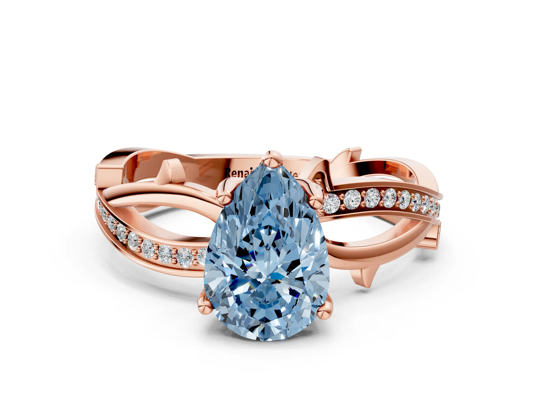 Rose gold Fancy Blue Pear  Solitaire Twist Band with Pavé Accents and Four-Prong Setting_21