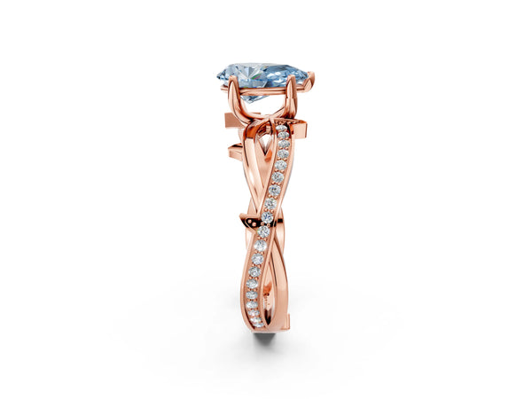 Rose Gold Pear-Shaped Crossover Twist Pave Engagement Ring Setting for Fancy Blue Center