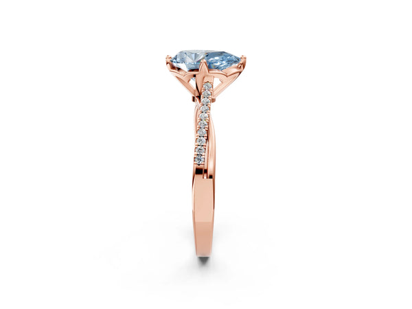 Rose gold Fancy Blue Pear  Solitaire Twist Band with Pavé Diamonds and Four-Prong Setting