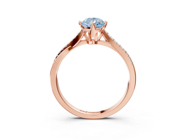 Rose gold Fancy Blue Pear  Solitaire Twist Band with Pavé Diamonds and Four-Prong Setting